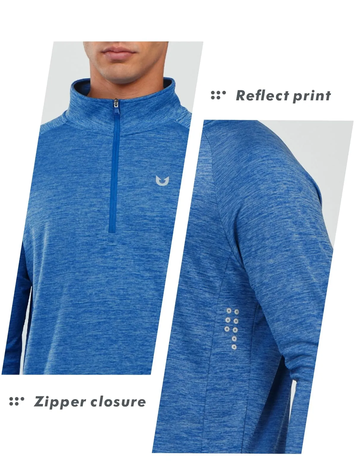 NORTHYARD Men's Running Shirt Long Sleeve Quarter Zip Pullover Moisture Wicking Quick Dry Athletic Workout Shirts BLUEHEATHER