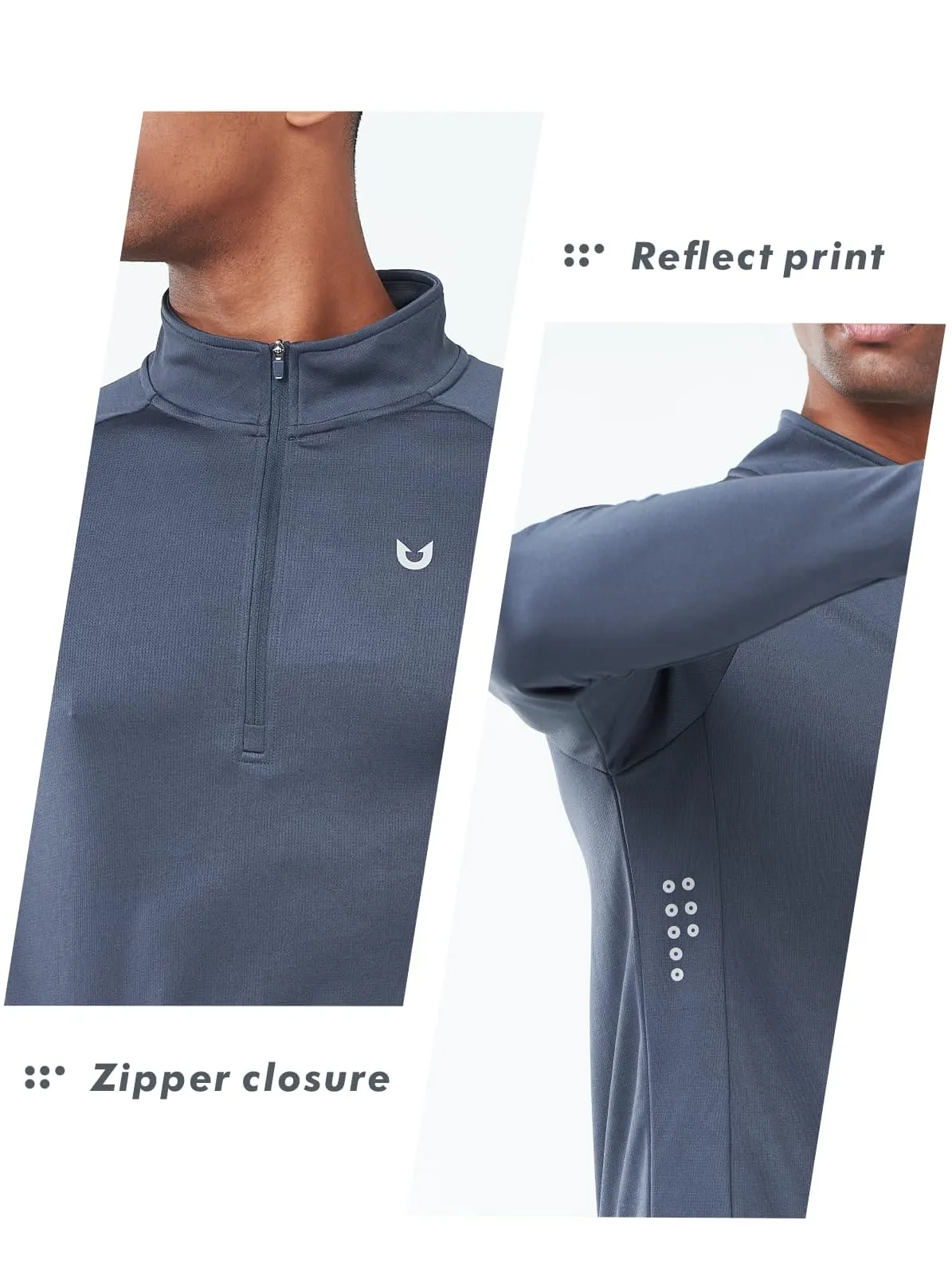 NORTHYARD Men's Running Shirt Long Sleeve Quarter Zip Pullover Moisture Wicking Quick Dry Athletic Workout Shirts COOLGREY