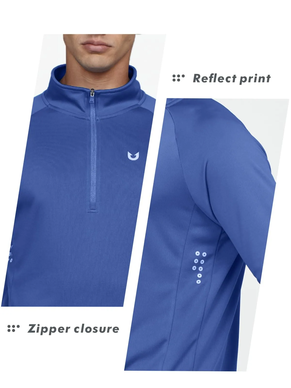 NORTHYARD Men's Running Shirt Long Sleeve Quarter Zip Pullover Moisture Wicking Quick Dry Athletic Workout Shirts Darkblue