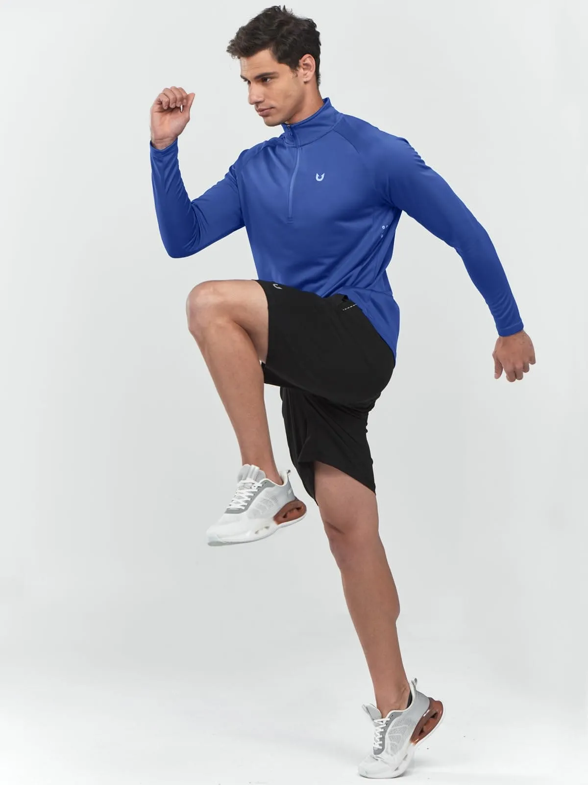 NORTHYARD Men's Running Shirt Long Sleeve Quarter Zip Pullover Moisture Wicking Quick Dry Athletic Workout Shirts Darkblue