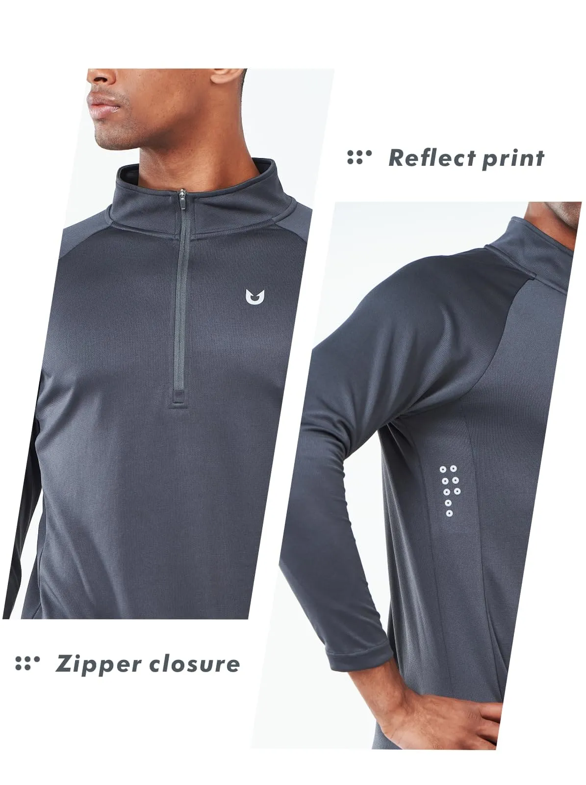 NORTHYARD Men's Running Shirt Long Sleeve Quarter Zip Pullover Moisture Wicking Quick Dry Athletic Workout Shirts Darkgrey
