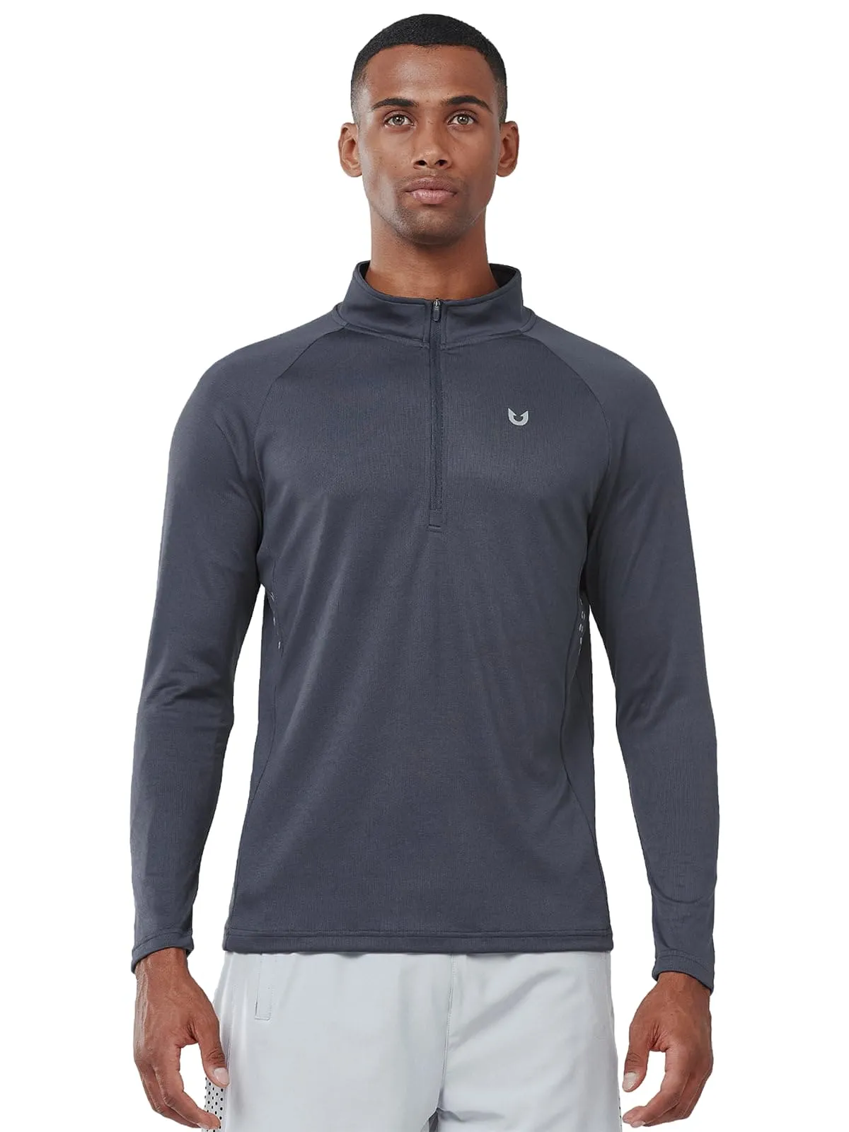 NORTHYARD Men's Running Shirt Long Sleeve Quarter Zip Pullover Moisture Wicking Quick Dry Athletic Workout Shirts Darkgrey