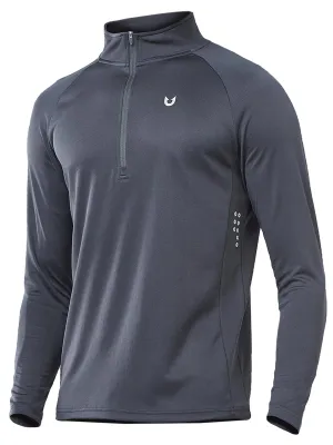 NORTHYARD Men's Running Shirt Long Sleeve Quarter Zip Pullover Moisture Wicking Quick Dry Athletic Workout Shirts Darkgrey
