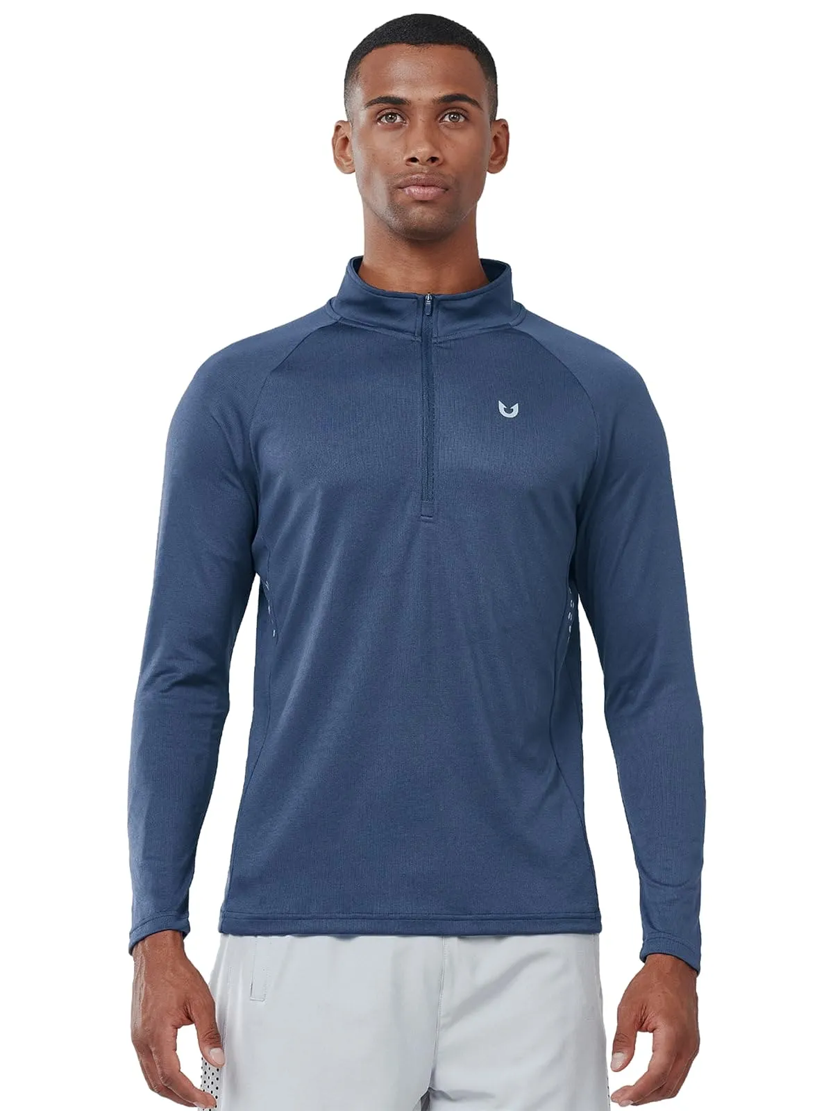 NORTHYARD Men's Running Shirt Long Sleeve Quarter Zip Pullover Moisture Wicking Quick Dry Athletic Workout Shirts FEDERALBLUE