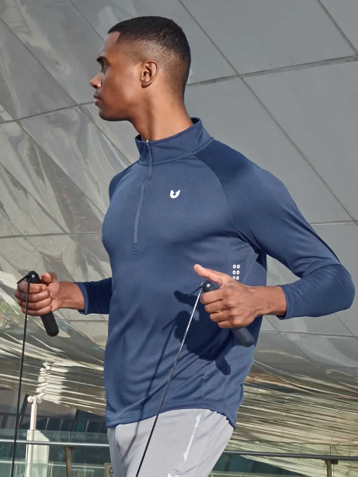 NORTHYARD Men's Running Shirt Long Sleeve Quarter Zip Pullover Moisture Wicking Quick Dry Athletic Workout Shirts FEDERALBLUE