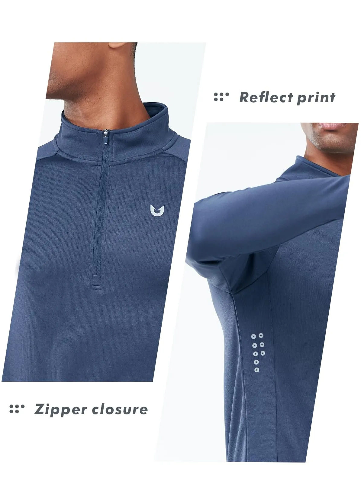 NORTHYARD Men's Running Shirt Long Sleeve Quarter Zip Pullover Moisture Wicking Quick Dry Athletic Workout Shirts FEDERALBLUE