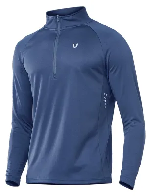 NORTHYARD Men's Running Shirt Long Sleeve Quarter Zip Pullover Moisture Wicking Quick Dry Athletic Workout Shirts FEDERALBLUE