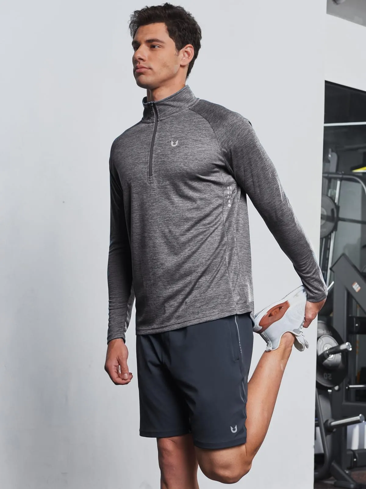 NORTHYARD Men's Running Shirt Long Sleeve Quarter Zip Pullover Moisture Wicking Quick Dry Athletic Workout Shirts GREYHEATHER