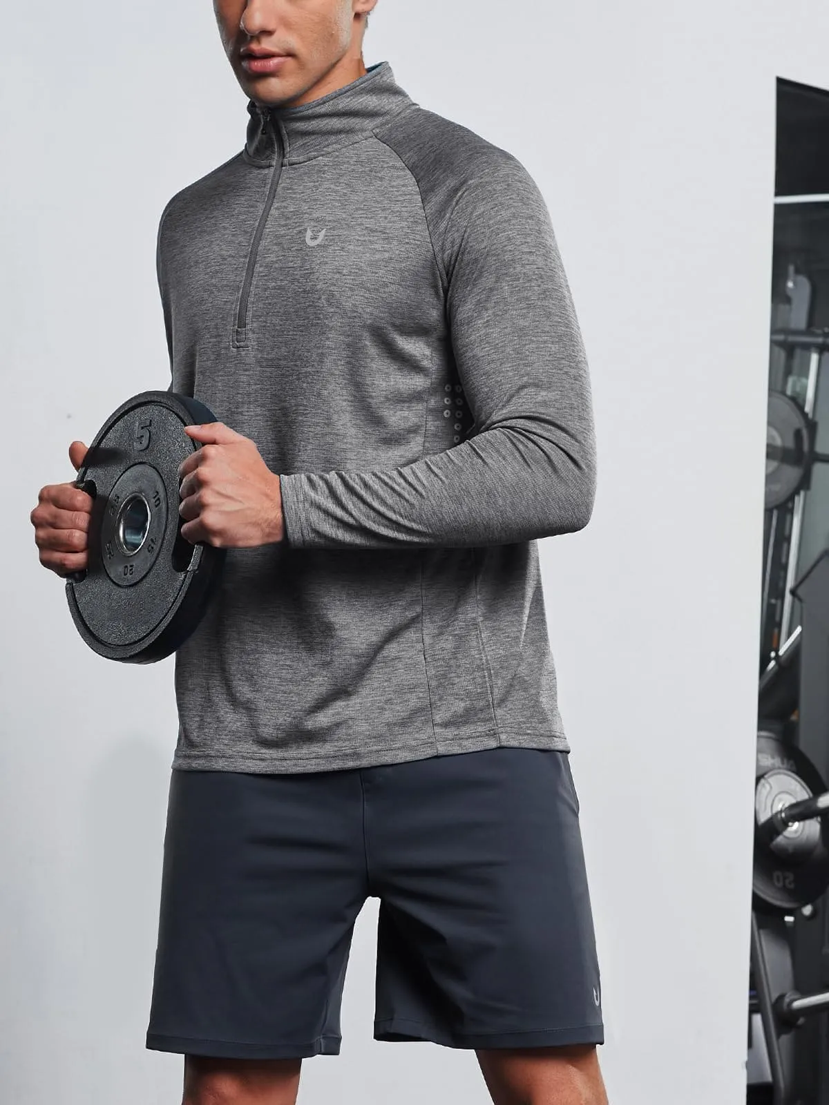 NORTHYARD Men's Running Shirt Long Sleeve Quarter Zip Pullover Moisture Wicking Quick Dry Athletic Workout Shirts GREYHEATHER