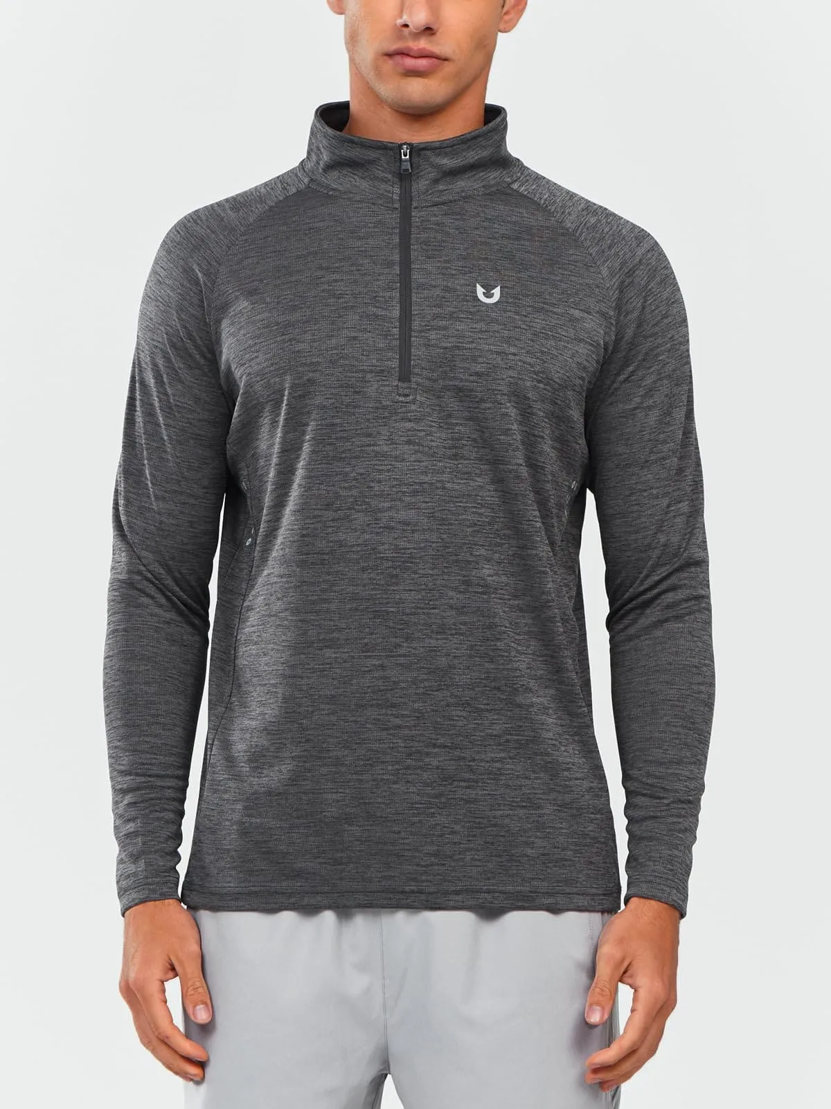 NORTHYARD Men's Running Shirt Long Sleeve Quarter Zip Pullover Moisture Wicking Quick Dry Athletic Workout Shirts GREYHEATHER