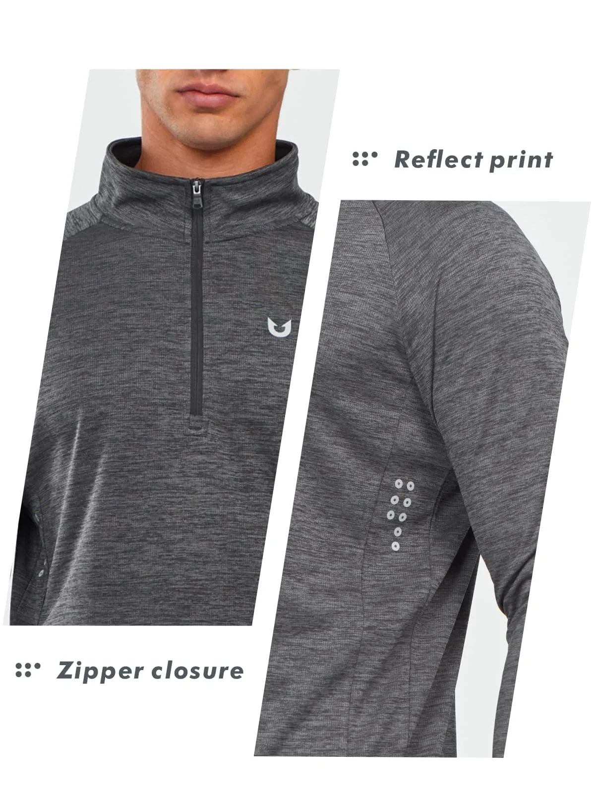 NORTHYARD Men's Running Shirt Long Sleeve Quarter Zip Pullover Moisture Wicking Quick Dry Athletic Workout Shirts GREYHEATHER