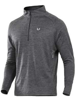 NORTHYARD Men's Running Shirt Long Sleeve Quarter Zip Pullover Moisture Wicking Quick Dry Athletic Workout Shirts GREYHEATHER