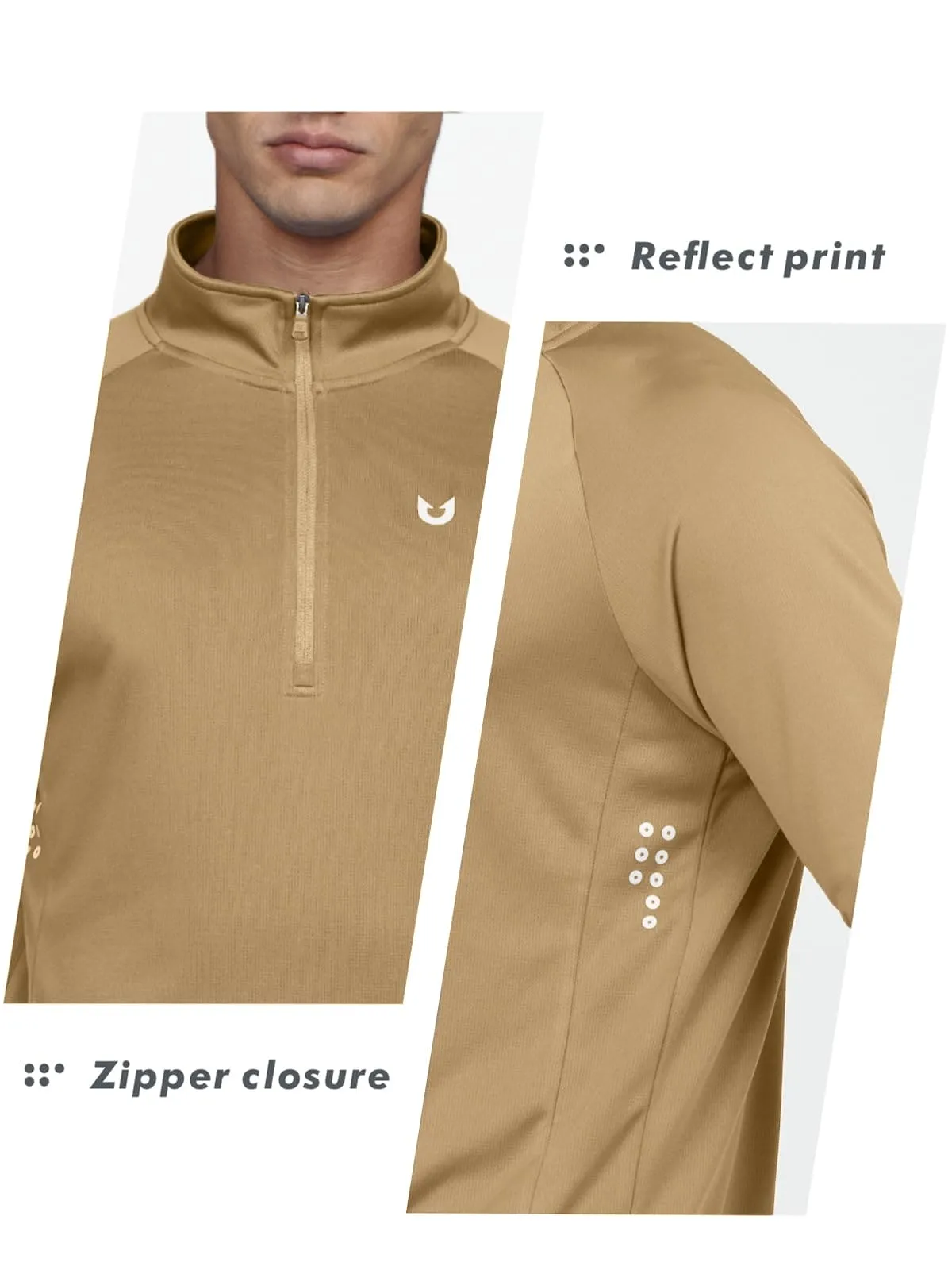 NORTHYARD Men's Running Shirt Long Sleeve Quarter Zip Pullover Moisture Wicking Quick Dry Athletic Workout Shirts Khaki