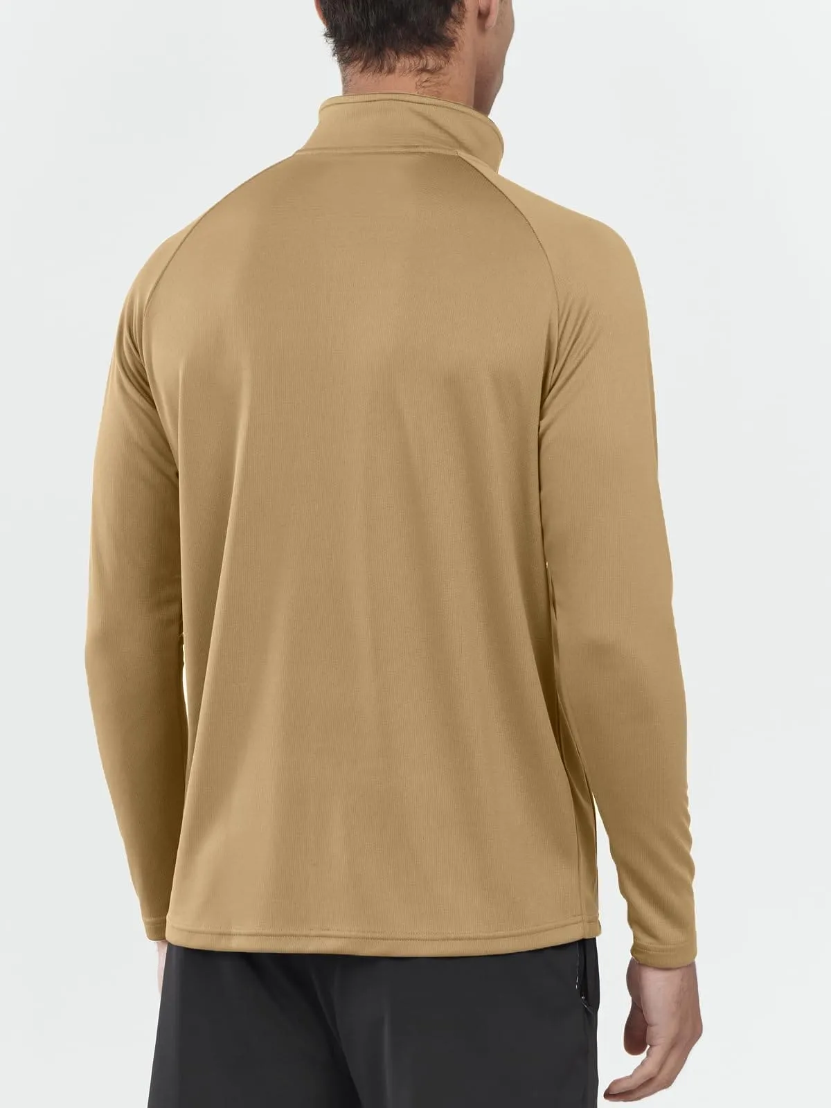 NORTHYARD Men's Running Shirt Long Sleeve Quarter Zip Pullover Moisture Wicking Quick Dry Athletic Workout Shirts Khaki