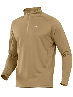 NORTHYARD Men's Running Shirt Long Sleeve Quarter Zip Pullover Moisture Wicking Quick Dry Athletic Workout Shirts Khaki