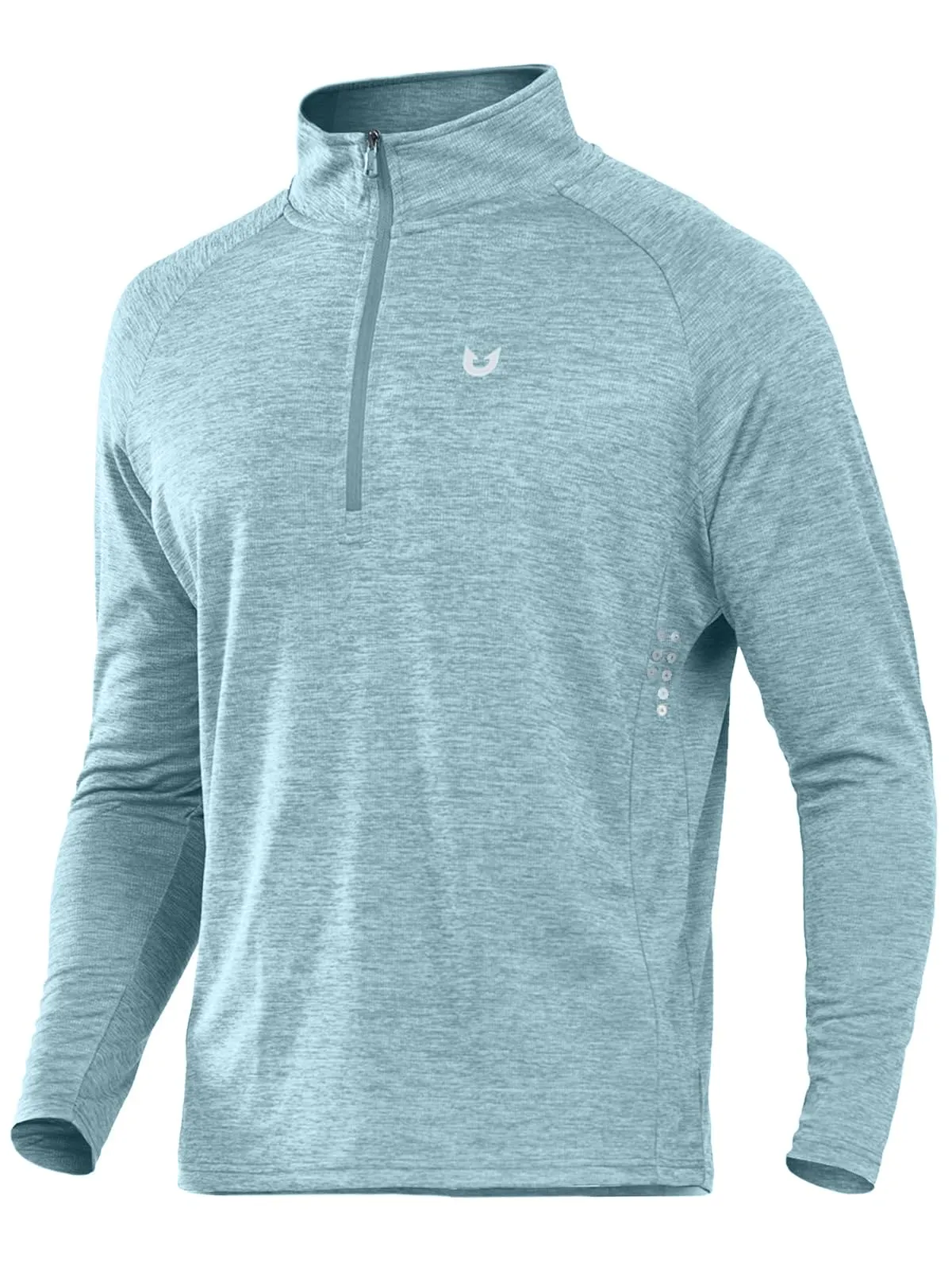 NORTHYARD Men's Running Shirt Long Sleeve Quarter Zip Pullover Moisture Wicking Quick Dry Athletic Workout Shirts Lightcyanheather