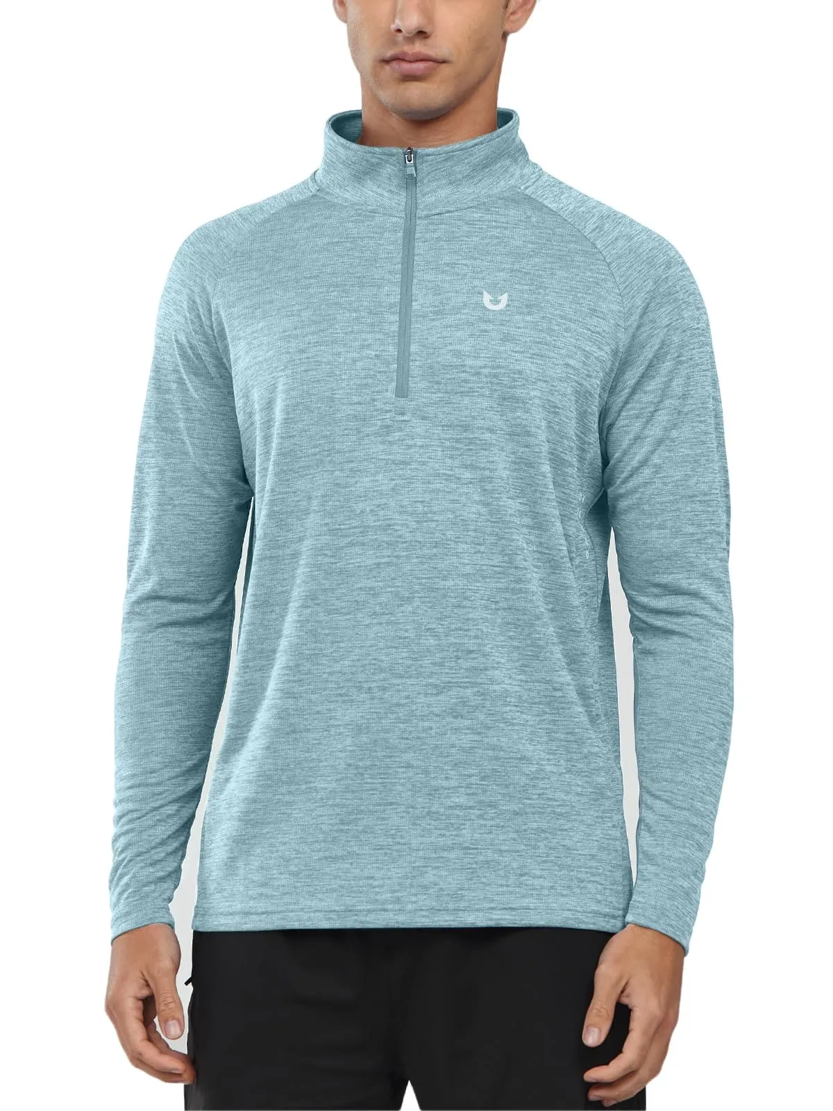 NORTHYARD Men's Running Shirt Long Sleeve Quarter Zip Pullover Moisture Wicking Quick Dry Athletic Workout Shirts Lightcyanheather