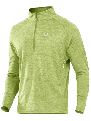 NORTHYARD Men's Running Shirt Long Sleeve Quarter Zip Pullover Moisture Wicking Quick Dry Athletic Workout Shirts LIGHTGREENHEATHER