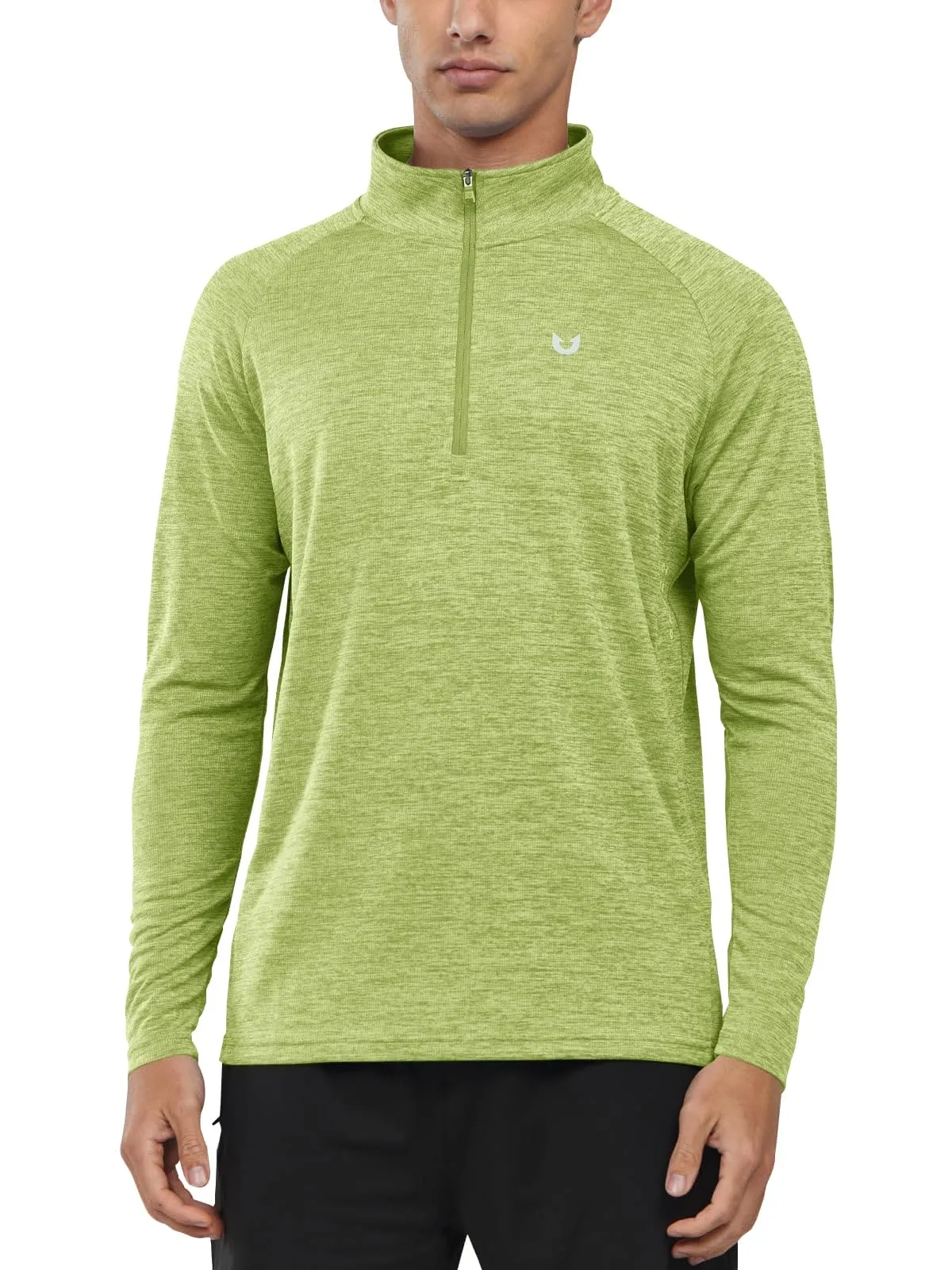 NORTHYARD Men's Running Shirt Long Sleeve Quarter Zip Pullover Moisture Wicking Quick Dry Athletic Workout Shirts LIGHTGREENHEATHER