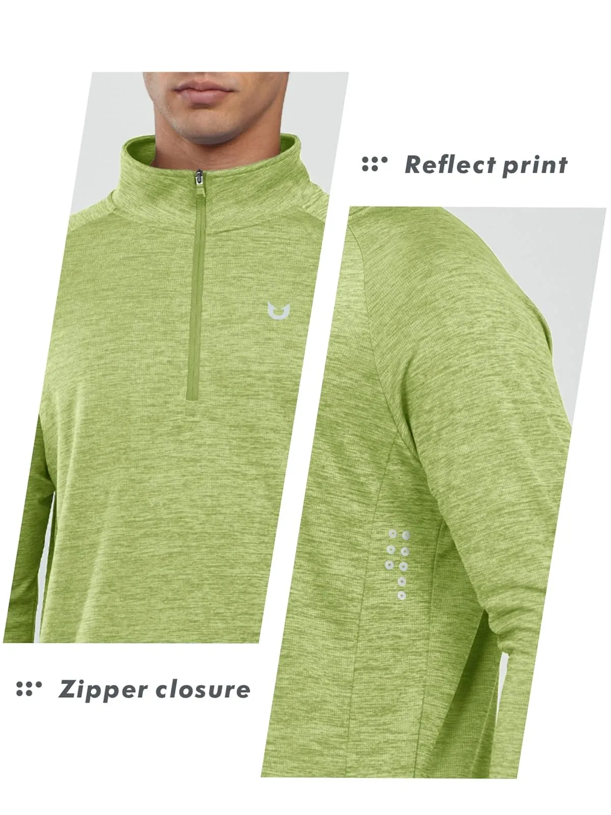 NORTHYARD Men's Running Shirt Long Sleeve Quarter Zip Pullover Moisture Wicking Quick Dry Athletic Workout Shirts LIGHTGREENHEATHER