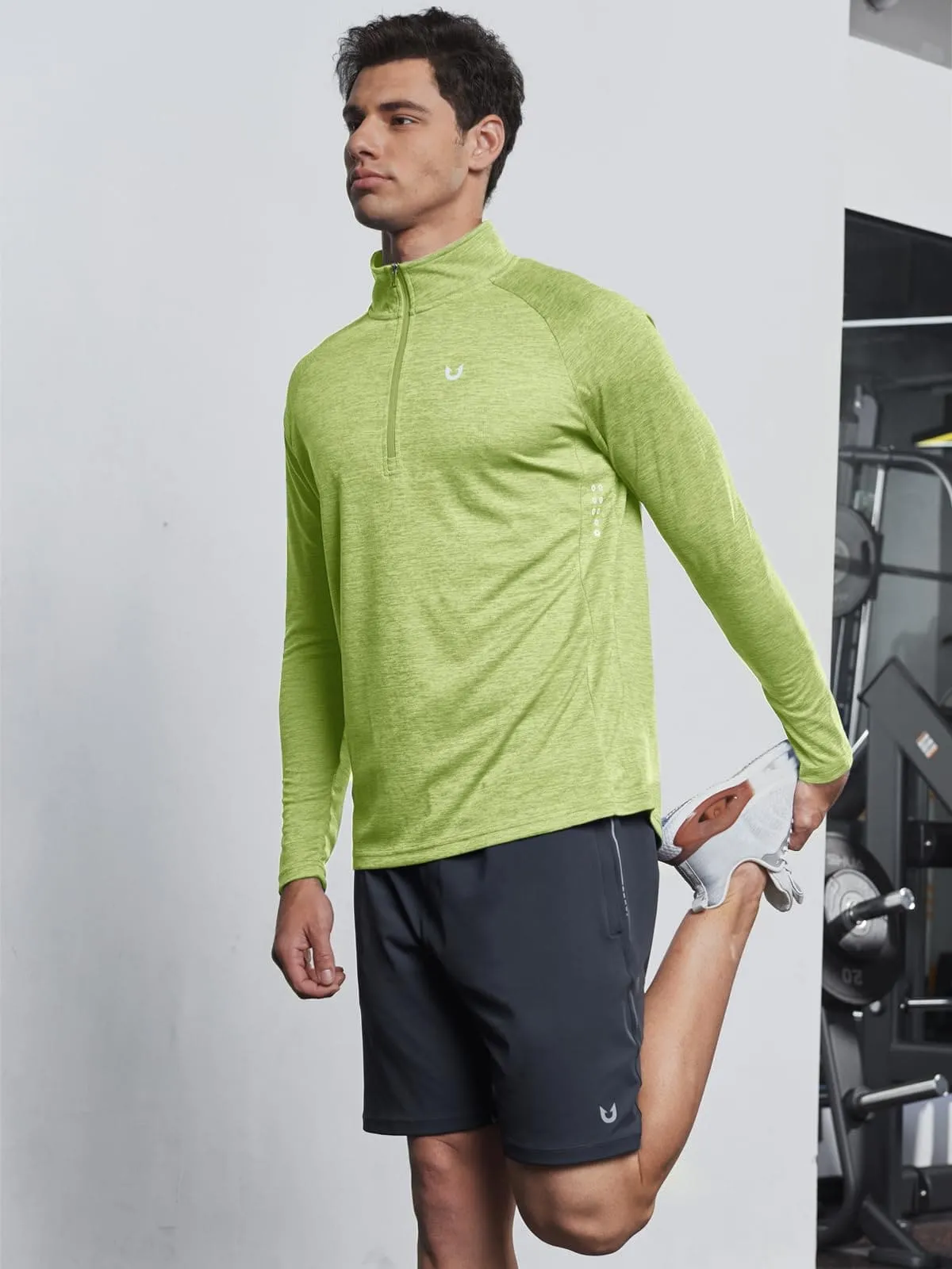 NORTHYARD Men's Running Shirt Long Sleeve Quarter Zip Pullover Moisture Wicking Quick Dry Athletic Workout Shirts LIGHTGREENHEATHER