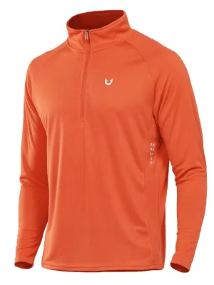 NORTHYARD Men's Running Shirt Long Sleeve Quarter Zip Pullover Moisture Wicking Quick Dry Athletic Workout Shirts Orange