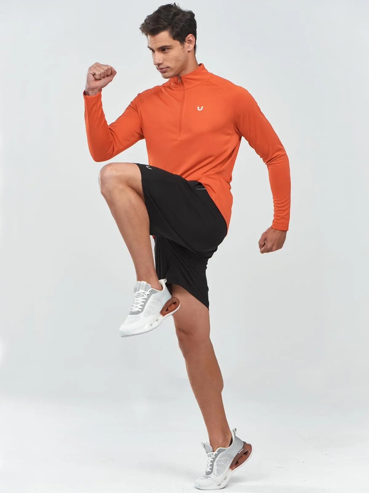 NORTHYARD Men's Running Shirt Long Sleeve Quarter Zip Pullover Moisture Wicking Quick Dry Athletic Workout Shirts Orange