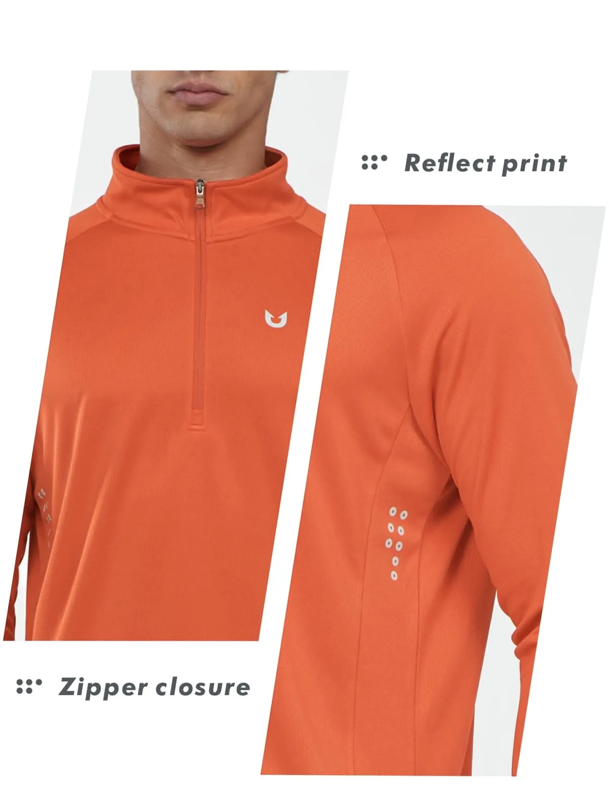 NORTHYARD Men's Running Shirt Long Sleeve Quarter Zip Pullover Moisture Wicking Quick Dry Athletic Workout Shirts Orange