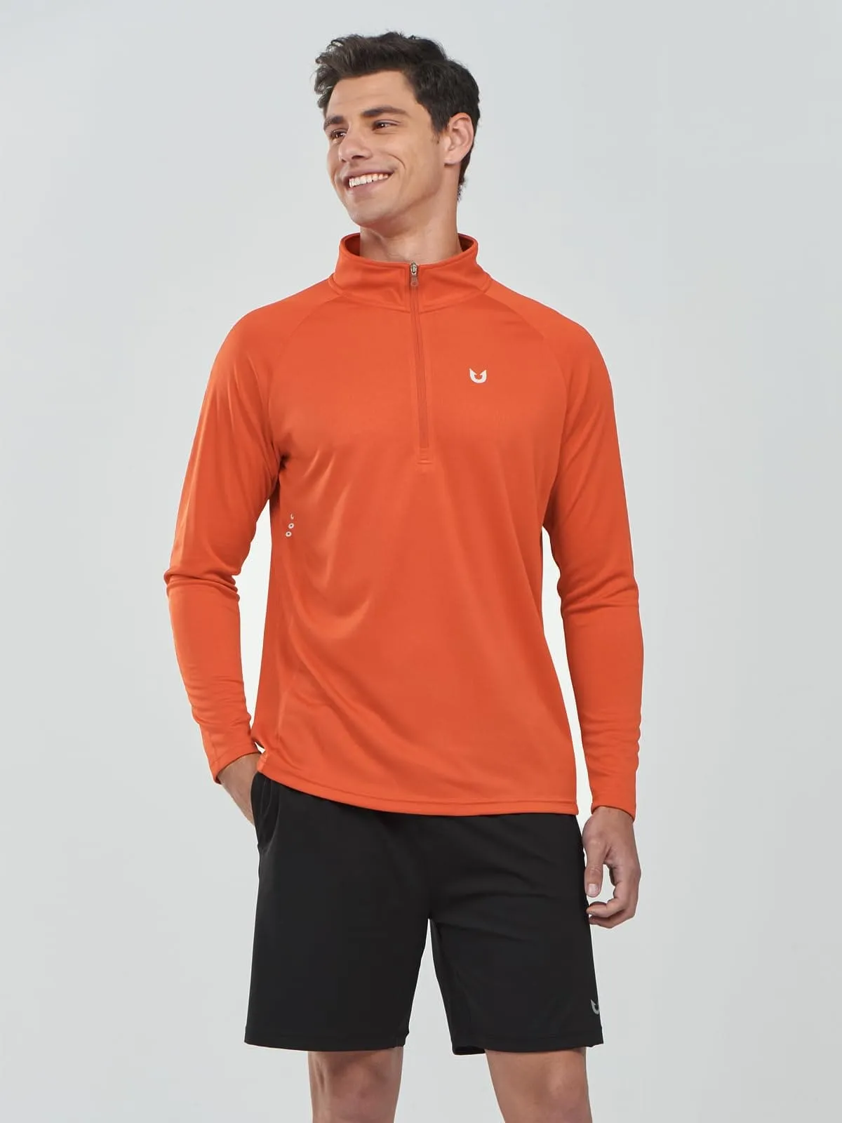 NORTHYARD Men's Running Shirt Long Sleeve Quarter Zip Pullover Moisture Wicking Quick Dry Athletic Workout Shirts Orange