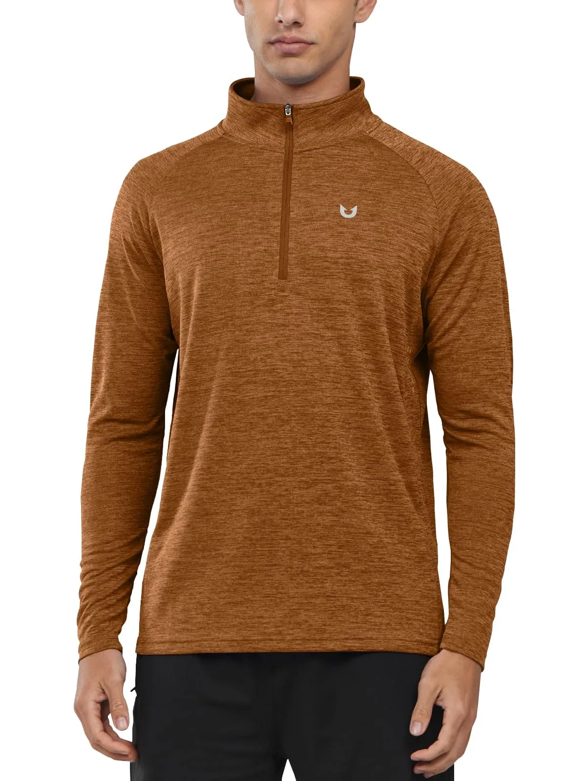 NORTHYARD Men's Running Shirt Long Sleeve Quarter Zip Pullover Moisture Wicking Quick Dry Athletic Workout Shirts ORANGEHEATHER