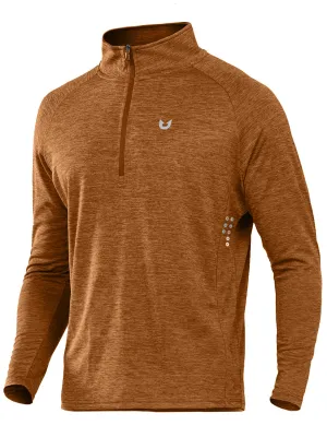 NORTHYARD Men's Running Shirt Long Sleeve Quarter Zip Pullover Moisture Wicking Quick Dry Athletic Workout Shirts ORANGEHEATHER