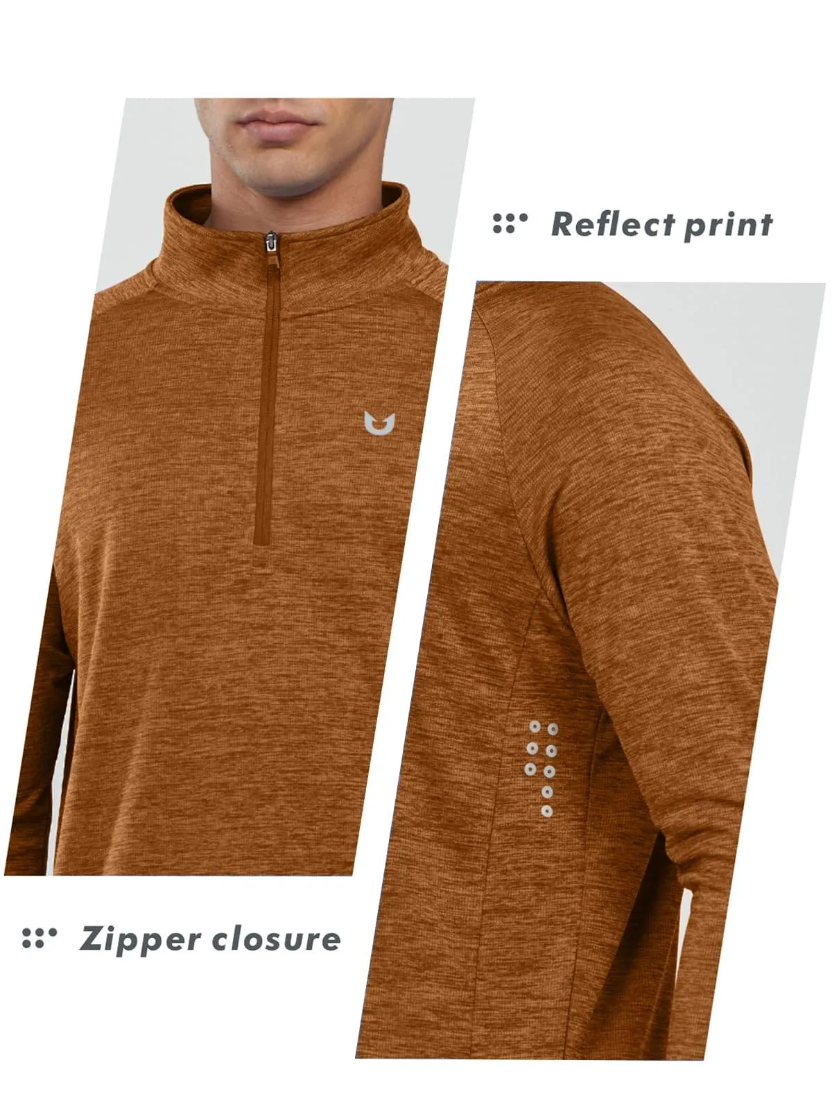 NORTHYARD Men's Running Shirt Long Sleeve Quarter Zip Pullover Moisture Wicking Quick Dry Athletic Workout Shirts ORANGEHEATHER
