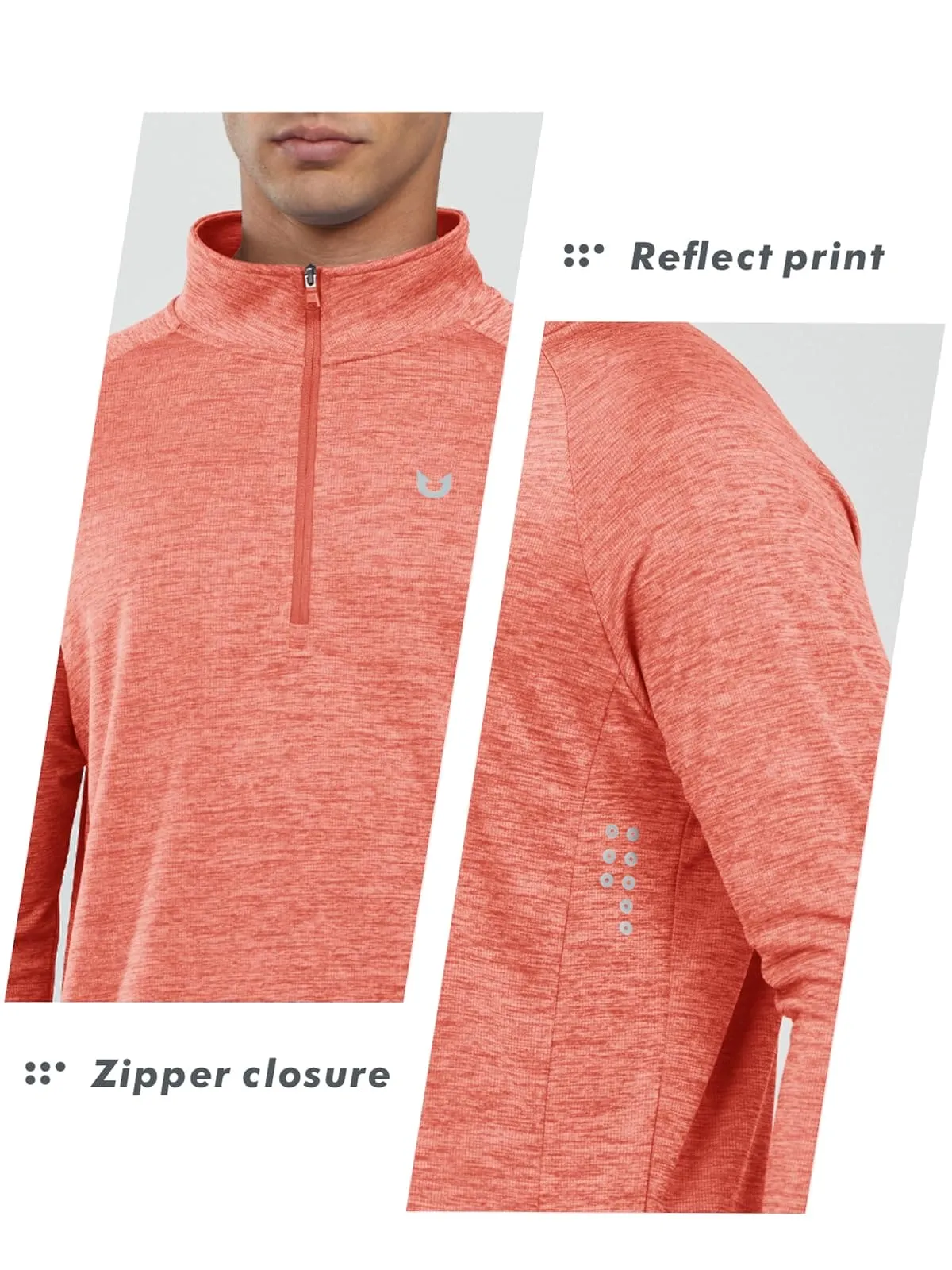 NORTHYARD Men's Running Shirt Long Sleeve Quarter Zip Pullover Moisture Wicking Quick Dry Athletic Workout Shirts REDHEATHER