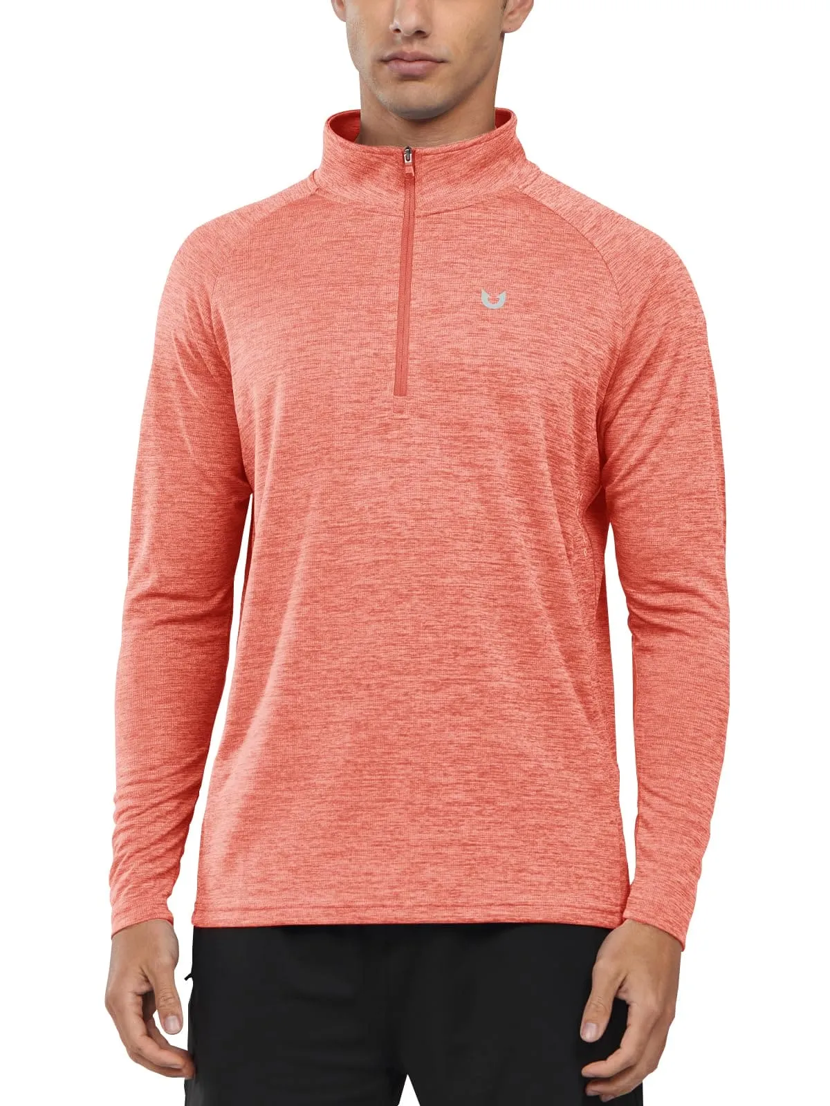NORTHYARD Men's Running Shirt Long Sleeve Quarter Zip Pullover Moisture Wicking Quick Dry Athletic Workout Shirts REDHEATHER