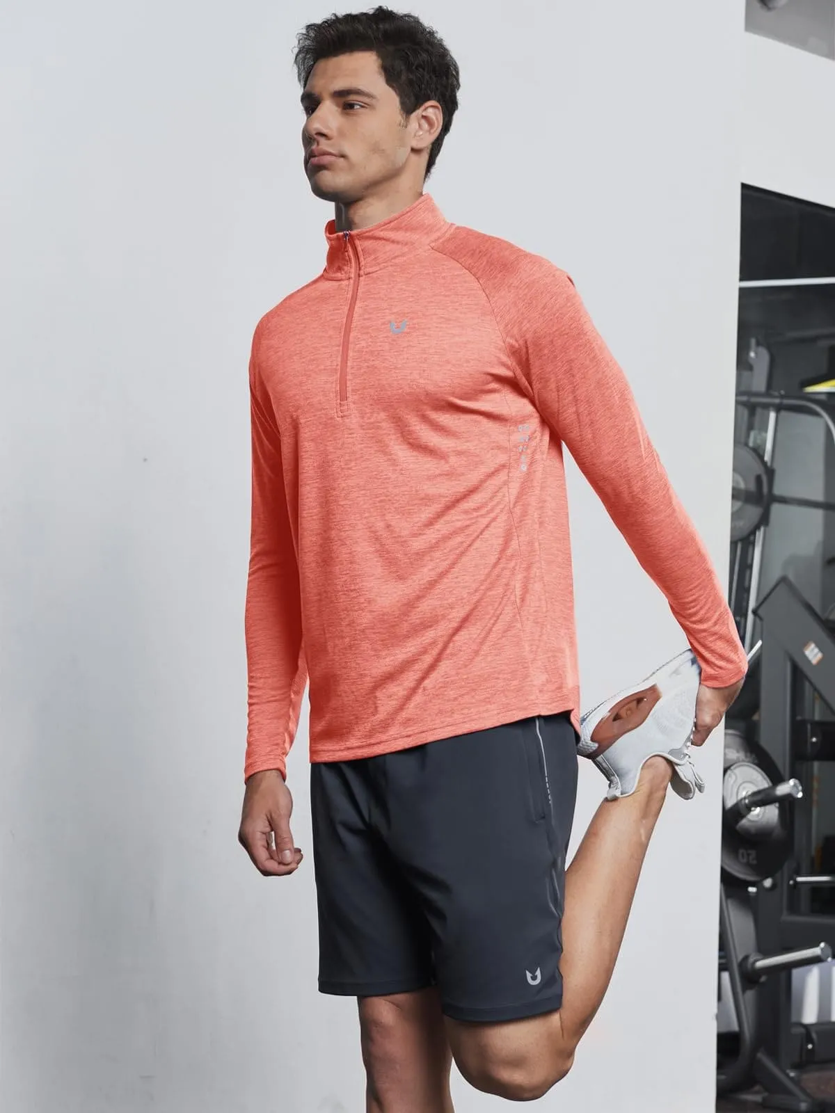 NORTHYARD Men's Running Shirt Long Sleeve Quarter Zip Pullover Moisture Wicking Quick Dry Athletic Workout Shirts REDHEATHER