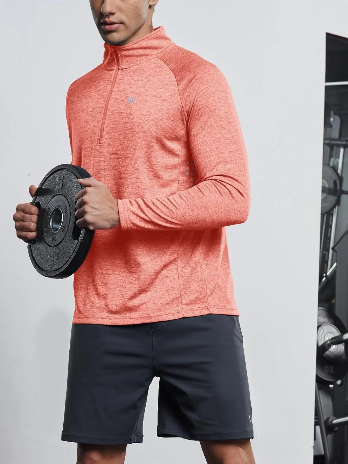 NORTHYARD Men's Running Shirt Long Sleeve Quarter Zip Pullover Moisture Wicking Quick Dry Athletic Workout Shirts REDHEATHER