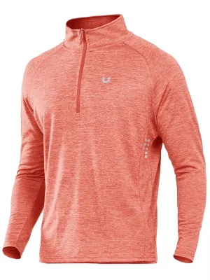 NORTHYARD Men's Running Shirt Long Sleeve Quarter Zip Pullover Moisture Wicking Quick Dry Athletic Workout Shirts REDHEATHER