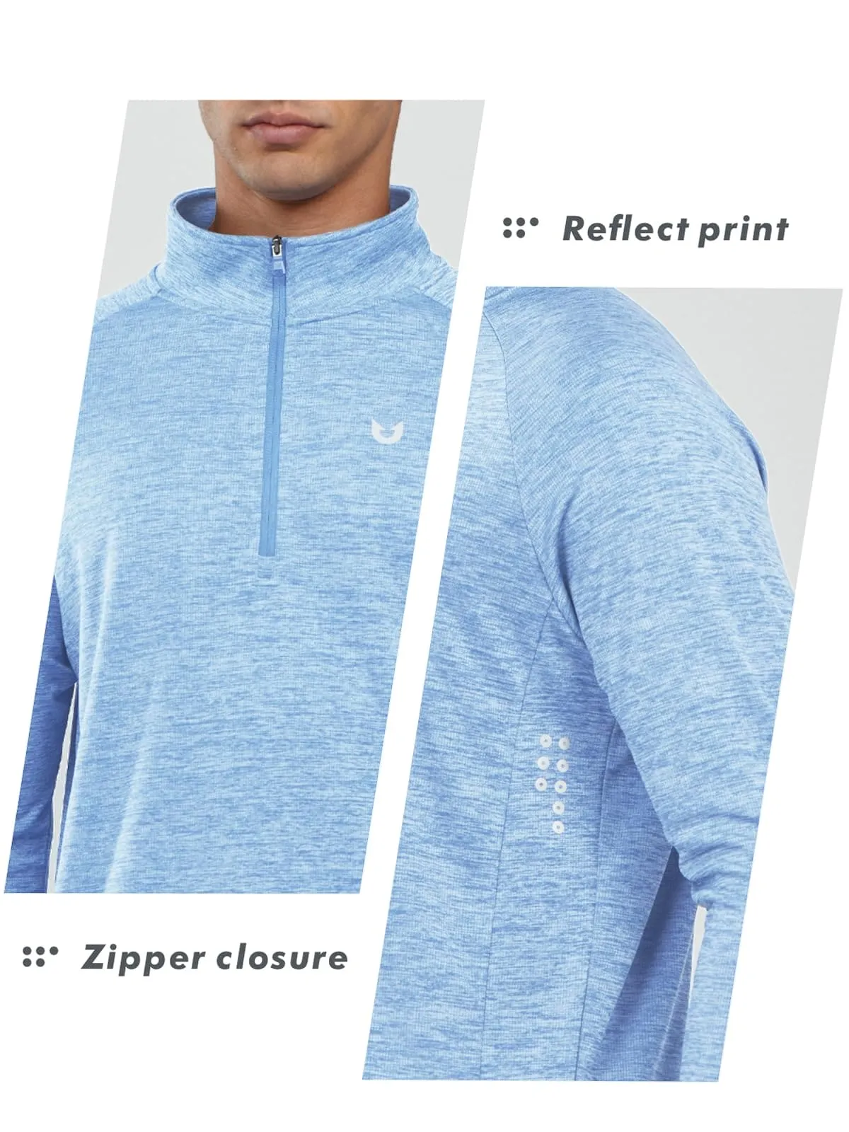 NORTHYARD Men's Running Shirt Long Sleeve Quarter Zip Pullover Moisture Wicking Quick Dry Athletic Workout Shirts SKYHEATHER