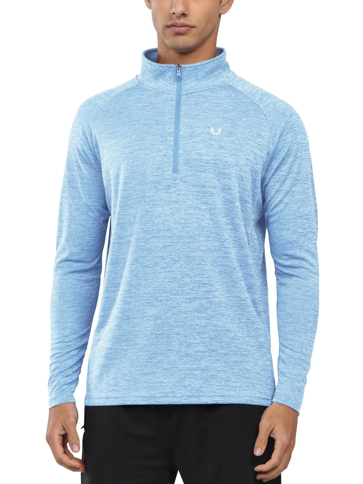 NORTHYARD Men's Running Shirt Long Sleeve Quarter Zip Pullover Moisture Wicking Quick Dry Athletic Workout Shirts SKYHEATHER