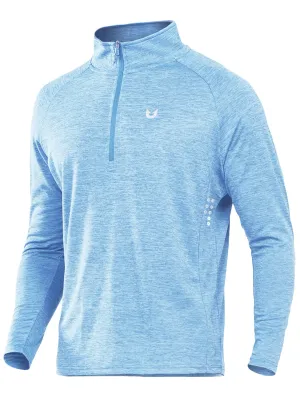 NORTHYARD Men's Running Shirt Long Sleeve Quarter Zip Pullover Moisture Wicking Quick Dry Athletic Workout Shirts SKYHEATHER