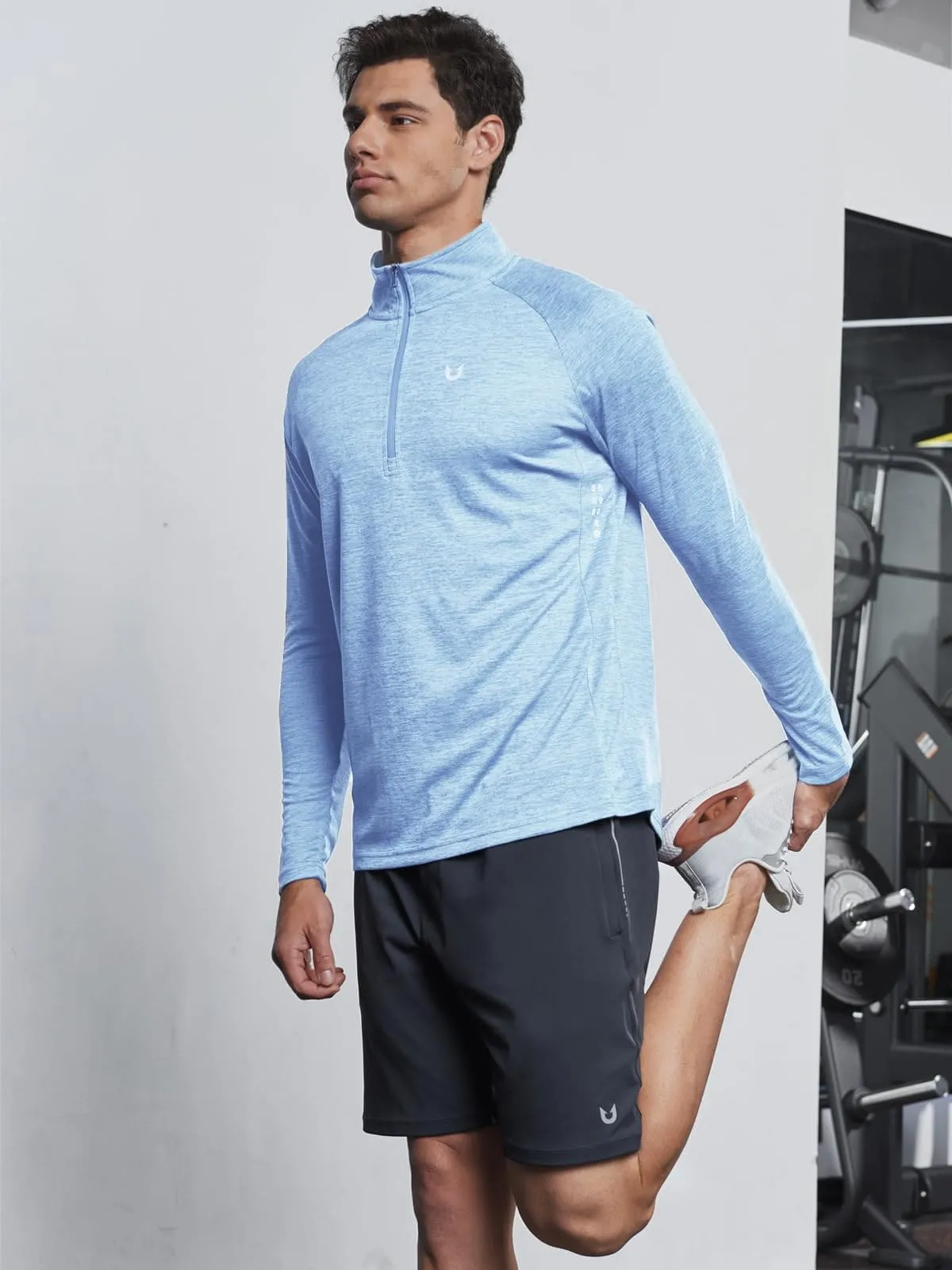 NORTHYARD Men's Running Shirt Long Sleeve Quarter Zip Pullover Moisture Wicking Quick Dry Athletic Workout Shirts SKYHEATHER