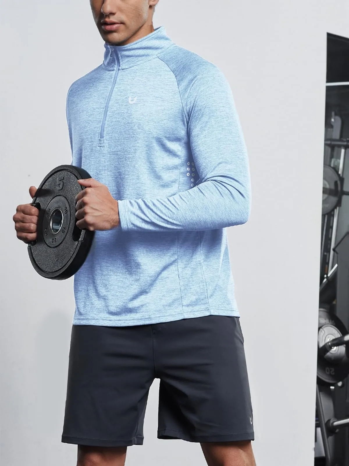 NORTHYARD Men's Running Shirt Long Sleeve Quarter Zip Pullover Moisture Wicking Quick Dry Athletic Workout Shirts SKYHEATHER
