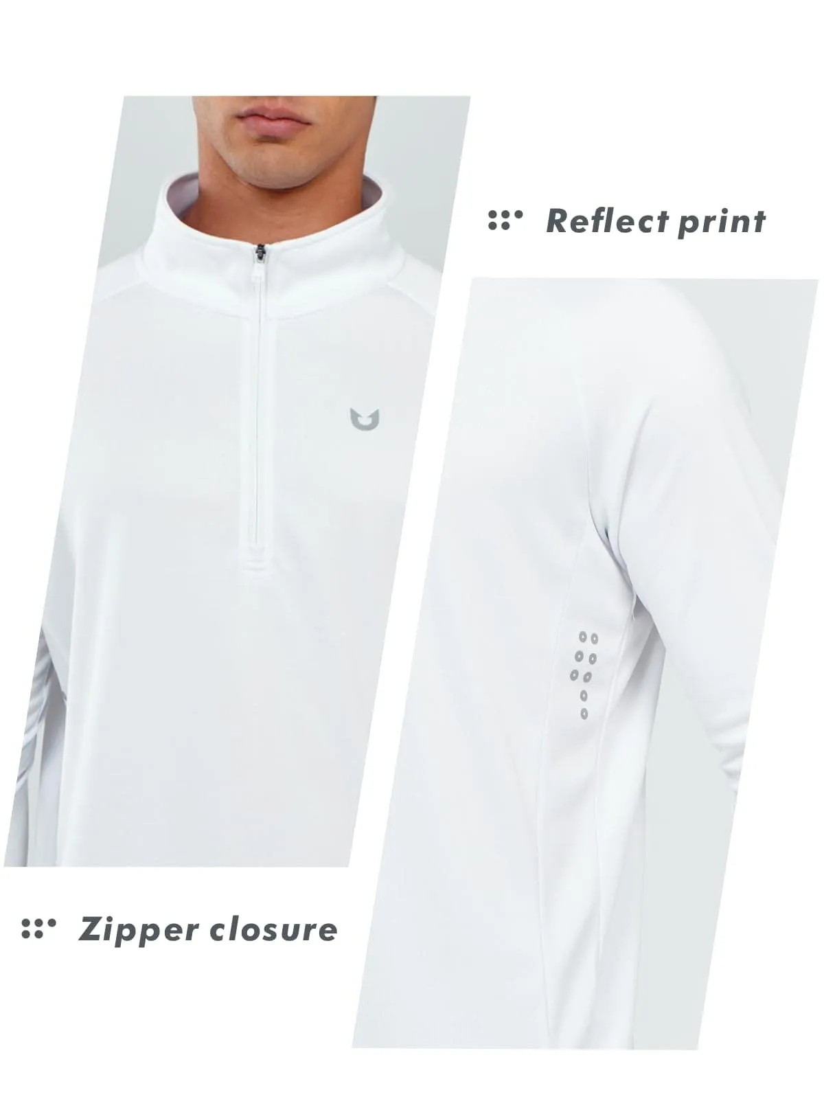 NORTHYARD Men's Running Shirt Long Sleeve Quarter Zip Pullover Moisture Wicking Quick Dry Athletic Workout Shirts WHITE