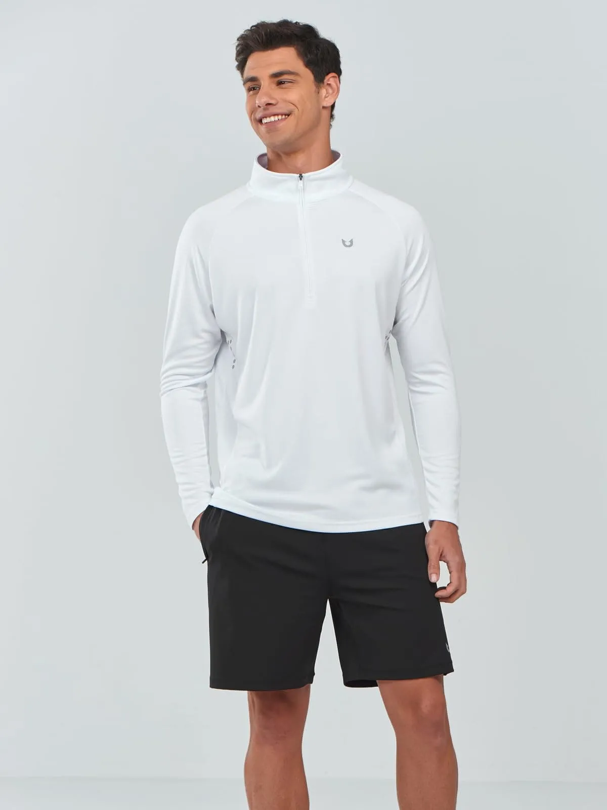 NORTHYARD Men's Running Shirt Long Sleeve Quarter Zip Pullover Moisture Wicking Quick Dry Athletic Workout Shirts WHITE