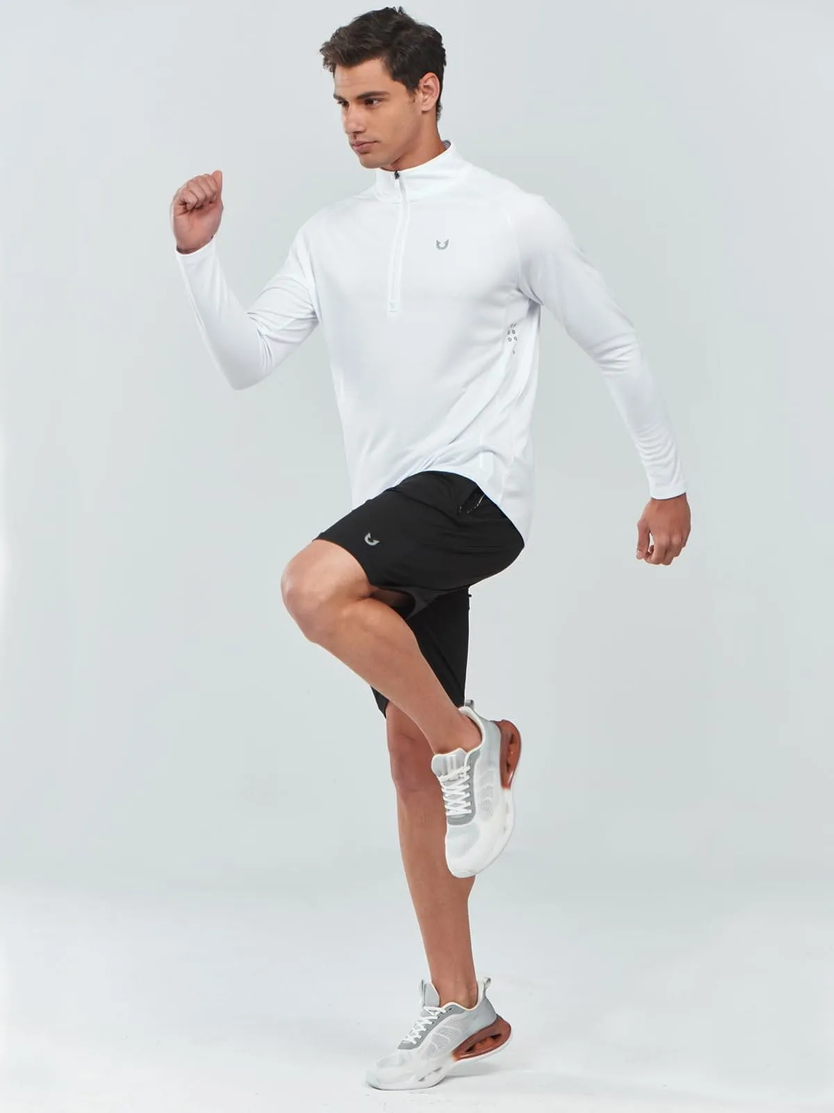 NORTHYARD Men's Running Shirt Long Sleeve Quarter Zip Pullover Moisture Wicking Quick Dry Athletic Workout Shirts WHITE