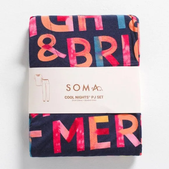 NWT Soma COOL NIGHTS Banded Bottom/Short Sleeve Pajama Set