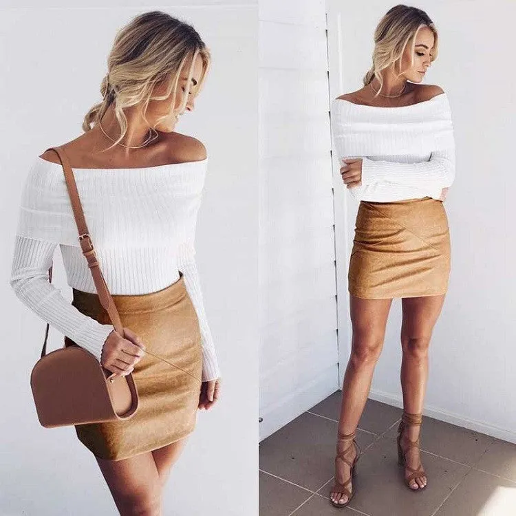 Off The Shoulder Pullover Sweater Crop Top