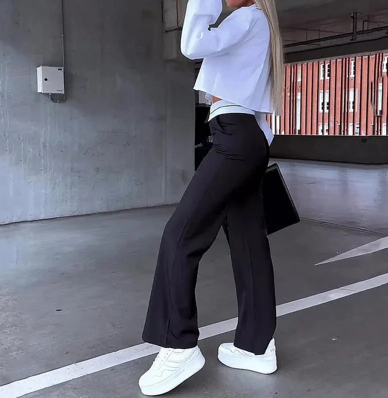 Office Lady Women's Pant Sets 2 Pieces New Holiday Style Short Blazers Coat   Straight Pants Suit 2024 Spring Womens Outfits