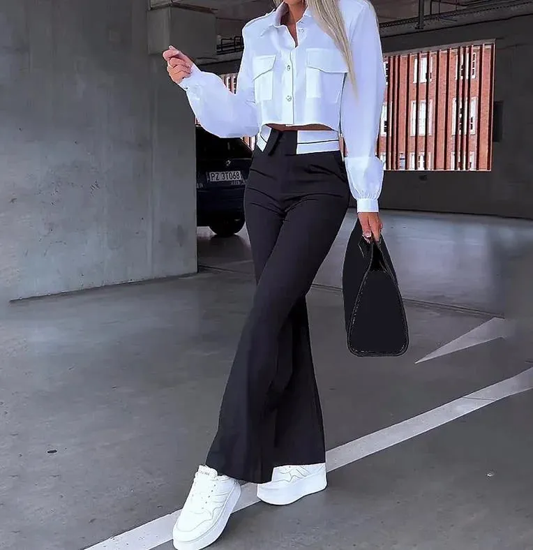 Office Lady Women's Pant Sets 2 Pieces New Holiday Style Short Blazers Coat   Straight Pants Suit 2024 Spring Womens Outfits