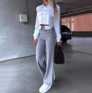 Office Lady Women's Pant Sets 2 Pieces New Holiday Style Short Blazers Coat   Straight Pants Suit 2024 Spring Womens Outfits